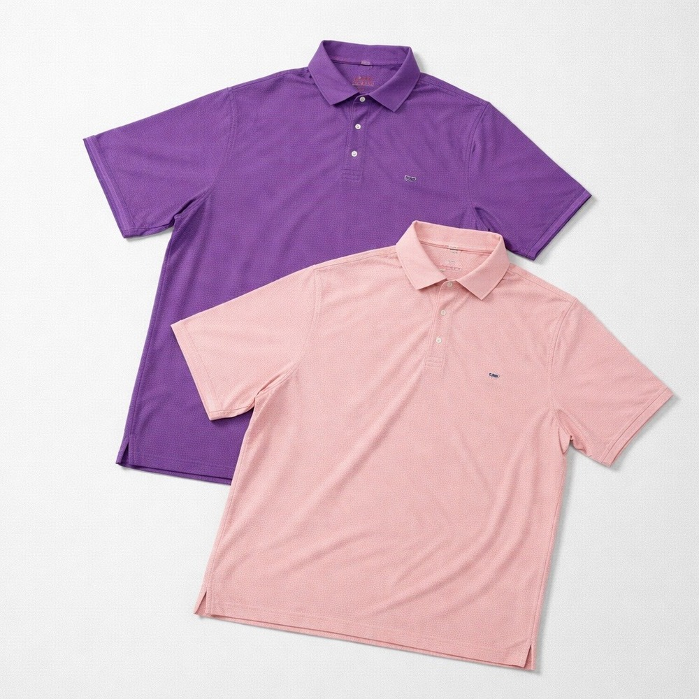 Vineyard Vines Mens Sankaty Polo Shirt Lot of 2 Purple Pink Striped XL Whale